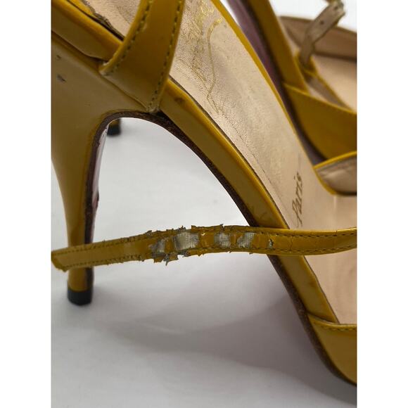 CHRISTIAN LOUBOUTIN Women's Mustard Yellow Peep-Toe Stiletto Heels SZ 39(US9) - Picture 7 of 10